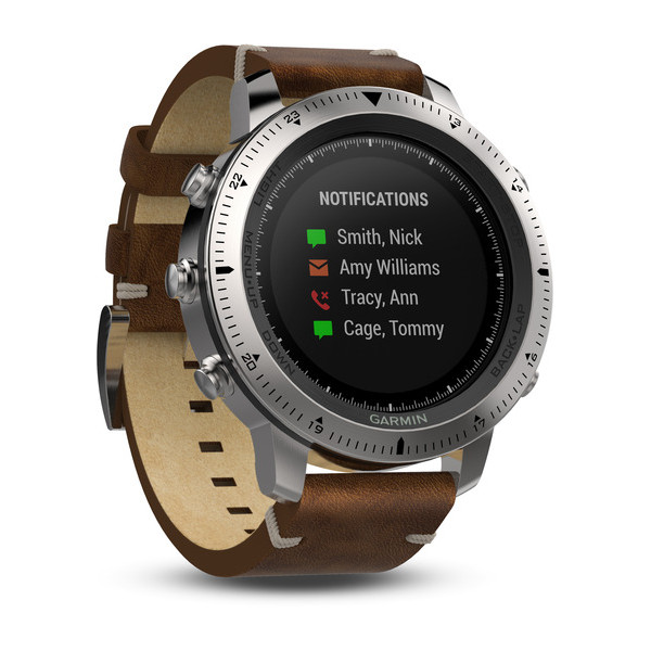 Orologio garmin fenix chronos steel & leather con cinturino in pelle